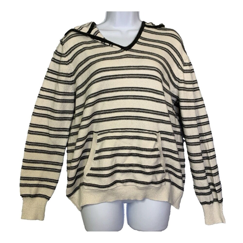 Cashmere Blend Kangaroo Pocket Striped Cozy Hoodie Sweater Lou & Gray Women's L
